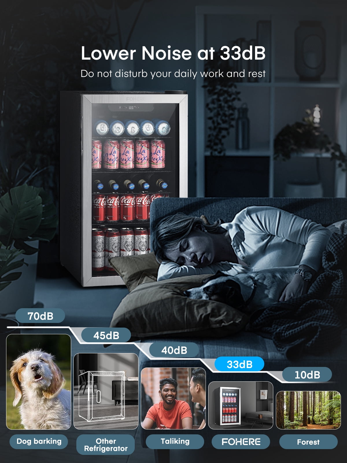 FOHERE 126 Can Beverage Refrigerator Cooler, 3.2 Cu.ft Mini Fridge, Wine Chiller for Bar/Office/Home, New, Reversible Door, 17.5 x 18.9 x 31.5 inches