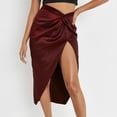 thumbnail image 2 of IROINNID Women's Casual Fashion Kinky Irregular Sexy Satin Slit Zipper Pack Hip Skirt Below The Knee Empire Waist tail Solid Color Skirt, 2 of 7