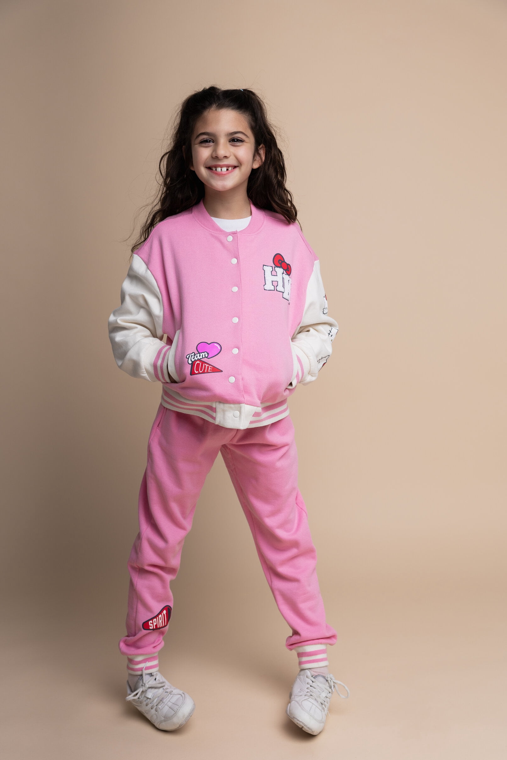 Hello Kitty Fleece Varsity Bomber Jacket and Jogger Pants Outfit Set Toddler to Big Kid