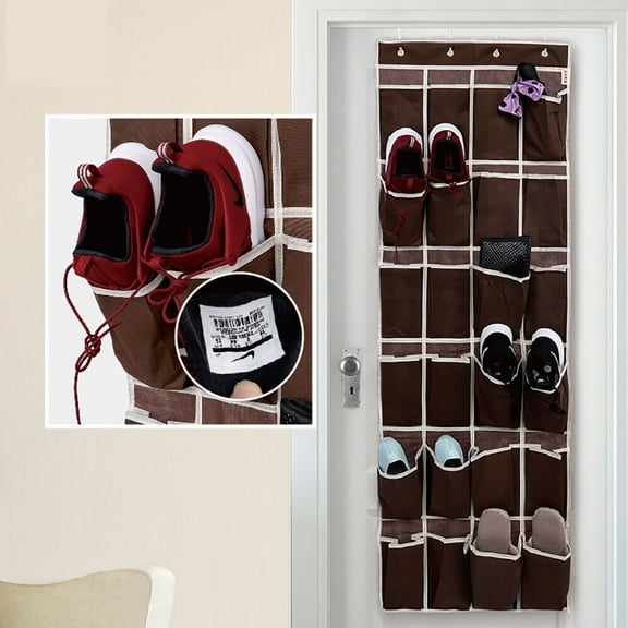 20 Pockets Over The Door Hanging Shoe Organizer Closet Storage Holder Bag Brown