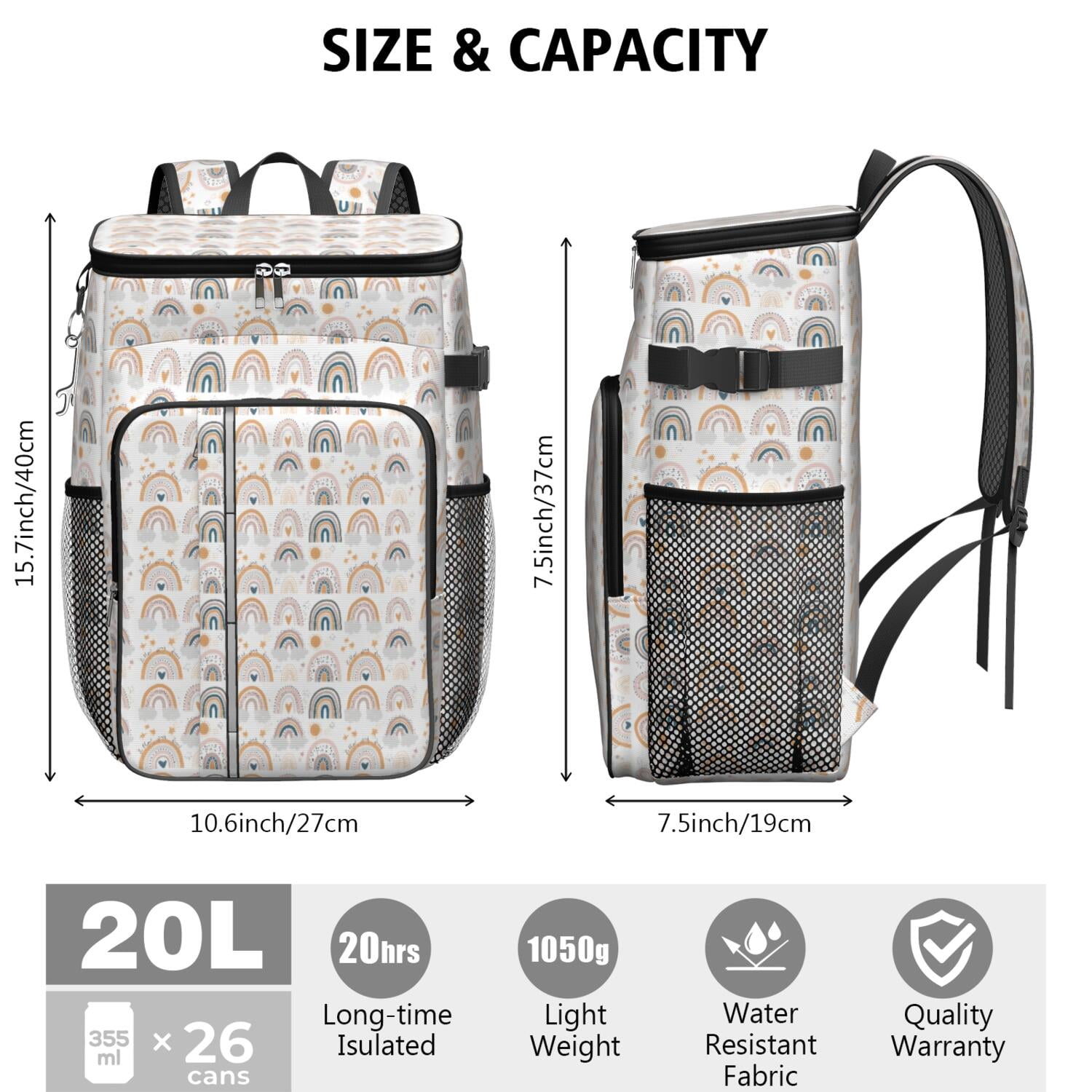 Travel Cooler Bag - Boho Bohemia Rainbow Camping Beer Cooler Backpack with Bottle Opener- Waterproof Insulated Picnic Backpacks - Cooler Bag for Beach