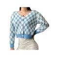 thumbnail image 4 of Franhais Women Crochet Cardigan, Checkerboard Plaid Pattern Single-breasted V-neck Sweater, S/M/L, 4 of 8