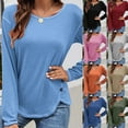 thumbnail image 5 of Women's Tunic Tops Solid Color Round Neck Loose Button Irregular T-Shirt Long Sleeve Side Blouses Tops, 5 of 5