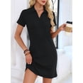 thumbnail image 4 of Women'S Solid Color Collared Loose Short-Sleeve T-Shirt Dress Black XL, 4 of 10