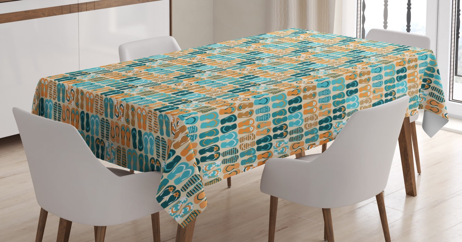 Flip Flop Tablecloth, Upside Down Horizontally Aligned Stylized Pairs