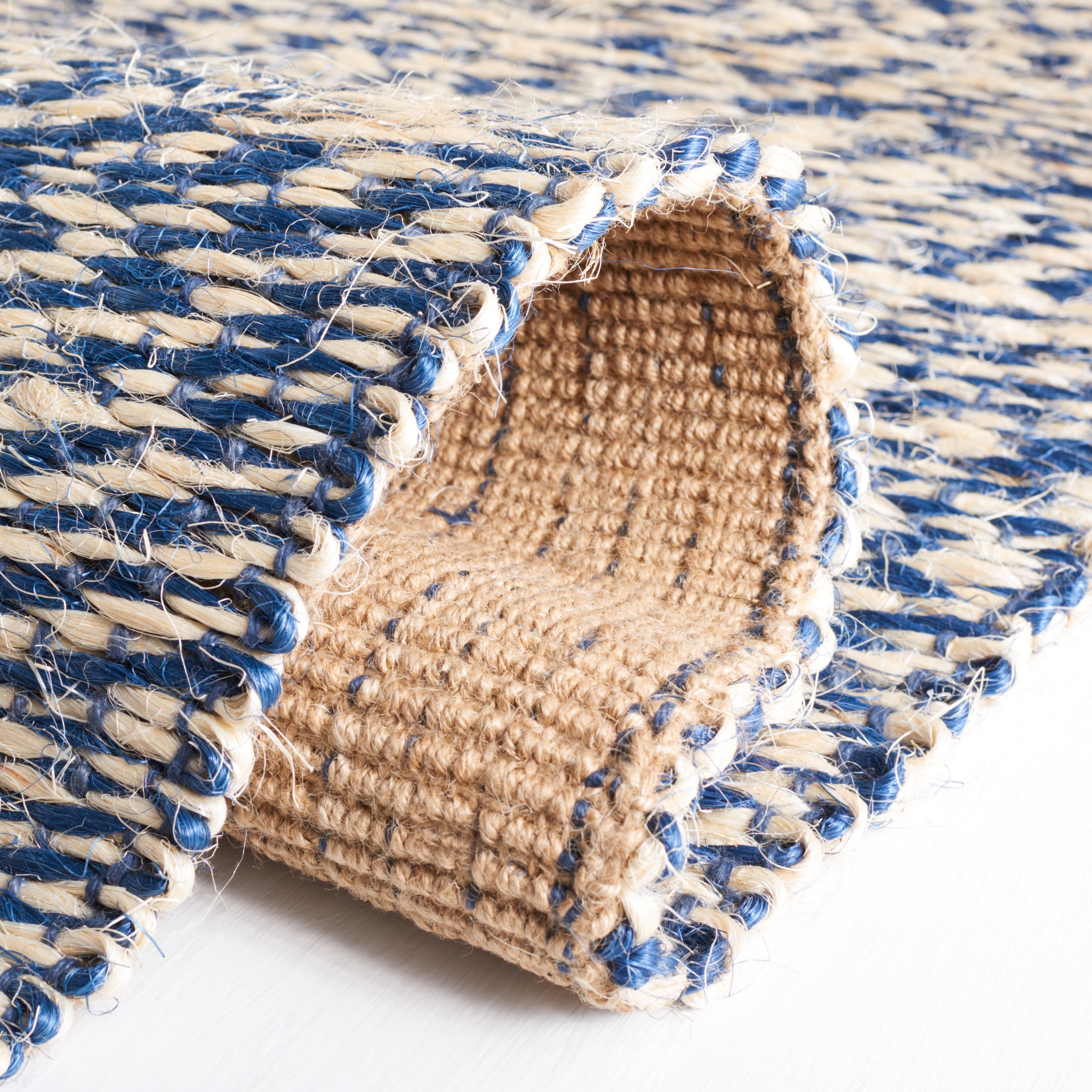 SAFAVIEH Natural Fiber Lars Solid Area Rug, Blue/Ivory, 8' x 8' Square