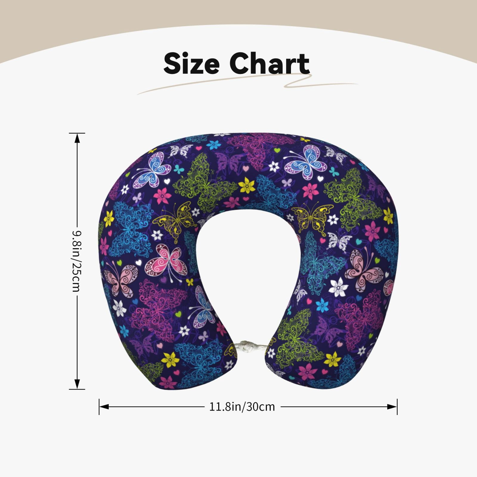 Xecao Colorful Butterflies Print Memory Foam Cervical Neck Pillow Versatile U-Shaped Pillows for Home,Office,Camping,Travelling,Soft Washable Cover