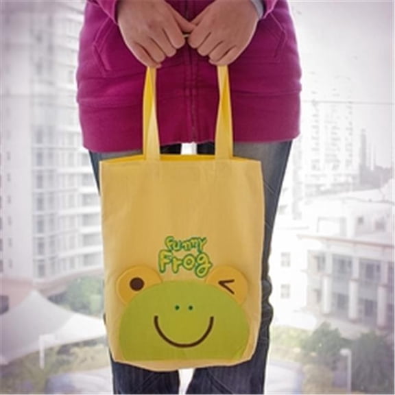 HQ-36-FROG 9.5 x 10.6 x 2.1 in. Funny Frog - Embroidered Applique Kids Fabric Art Kids Tote Bag & Shopper Bag