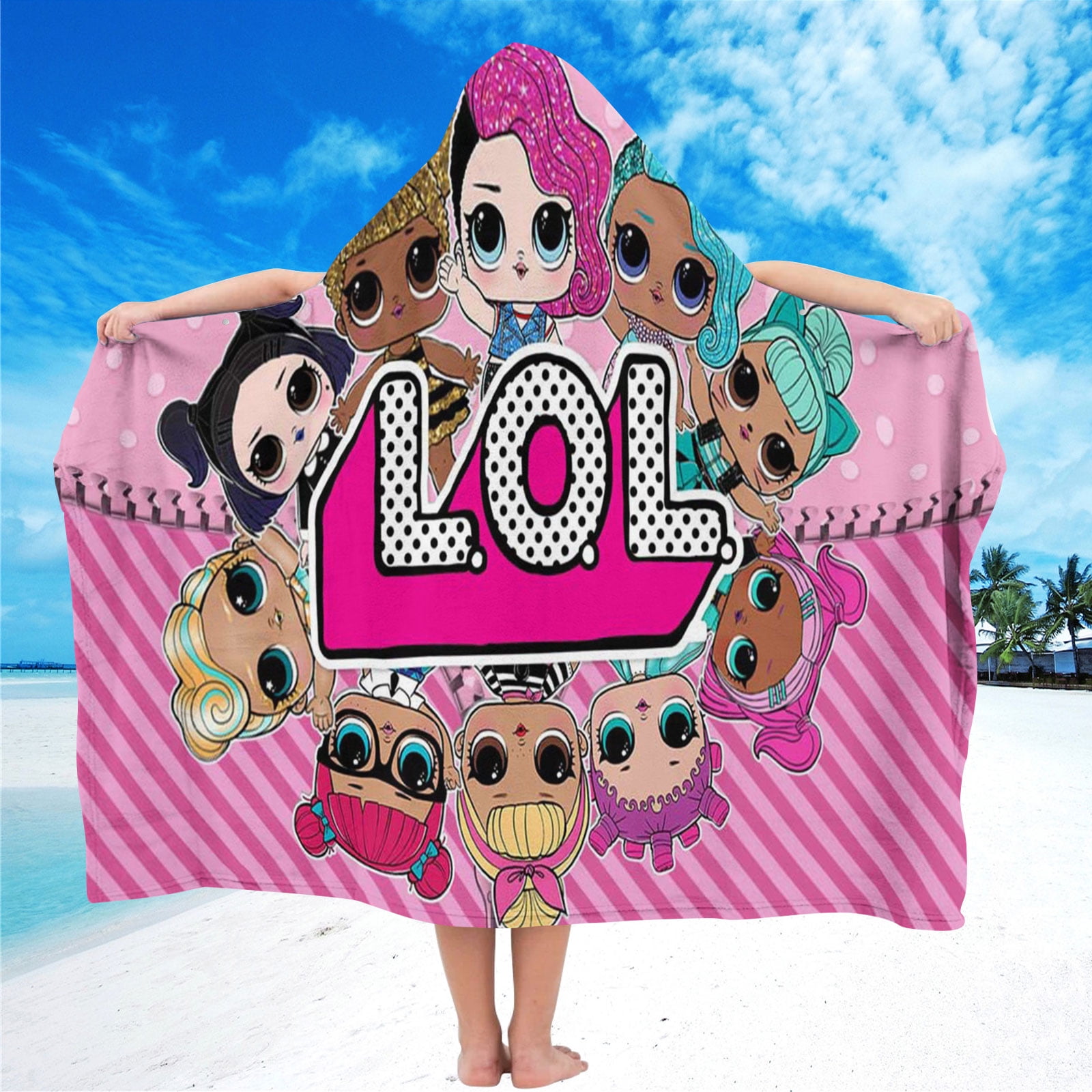 LOL Surprise Hooded Kids Beach Towels Bath Hat Toddler Microfiber Swim Cover-ups Poncho Absorbent Pool Wrap