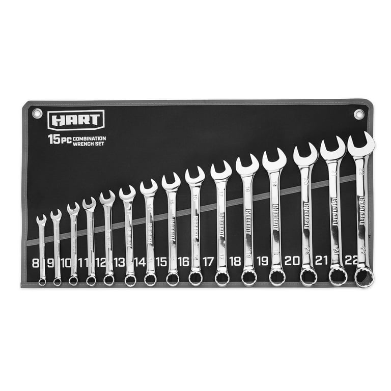 HART 15-Piece Metric Combination Wrench Set with Tool Pouch