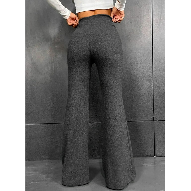 ZKESS Plus Size Leggins Elastic High Waisted Crossover Flare Pants Lounge  Trousers 2X Gray