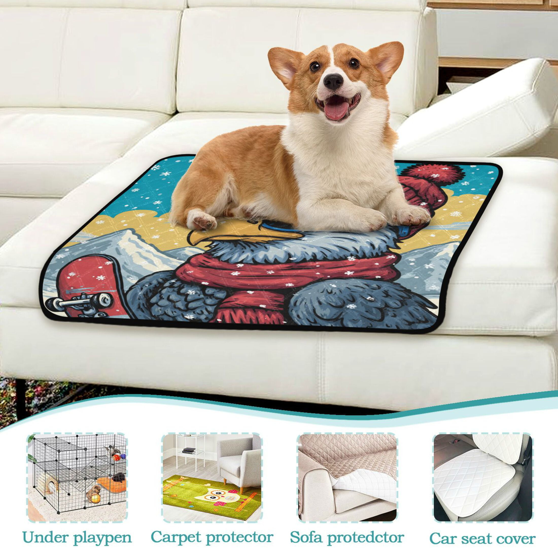 Qxltty Winter Eagle Cat litter Pads Pet Set of 2 Diaper Mats Center Anti-leakage Layer Absorbent Soft and Comfortable
