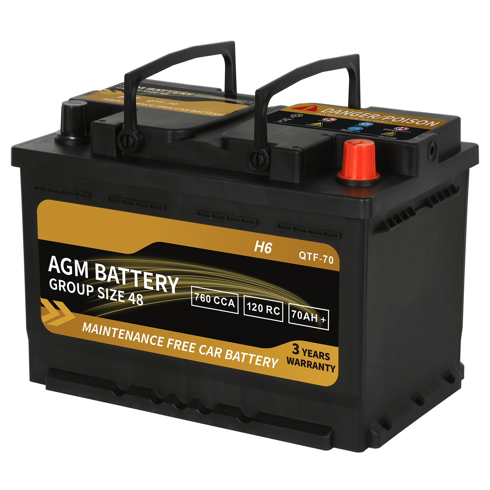 Weize Platinum AGM Battery, BCI Group 48 H6 Automotive Battery, 12 Volts, 760 CCA, 120 RC