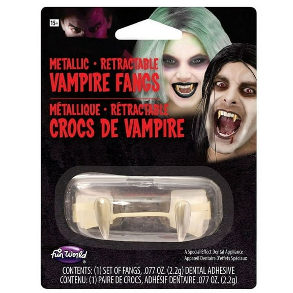 Retractable Vampire Teeth - Fangs - Costume Accessories - Adult Teen - Silver