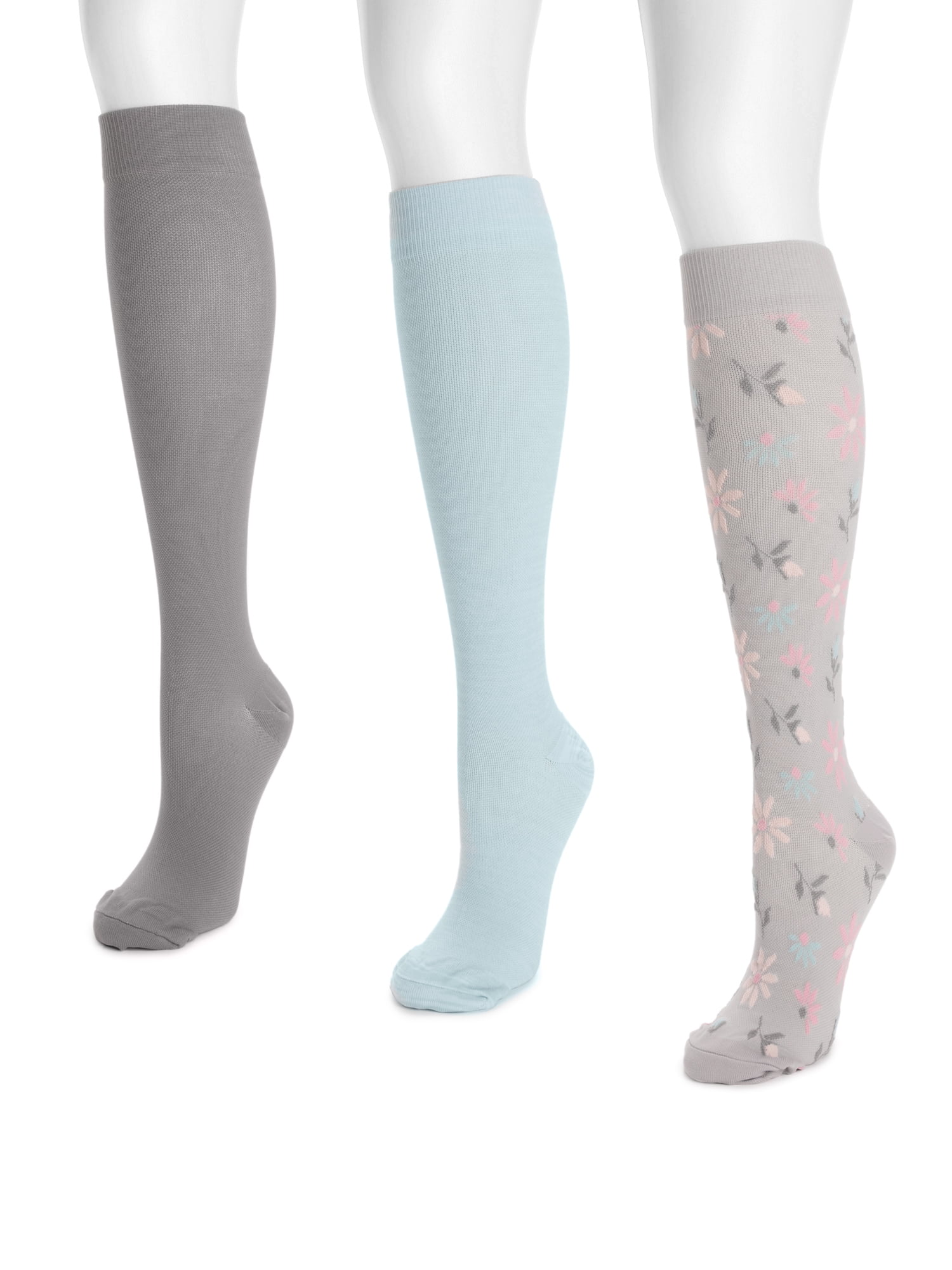 MUK LUKS Women's Regular Width Compression Nylon Knee-High Socks, 3-Pack, Shoe Size 6-10