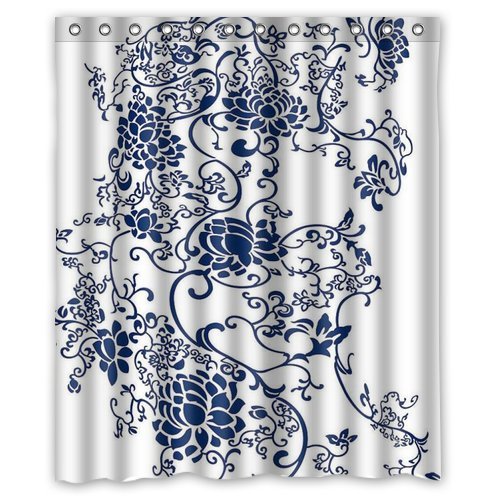 MOHome Blue and white Flower Background Shower Curtain Waterproof