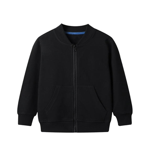 Huowey Toddler Coat Baseball Varsity Jacket Zipper Up Long Sleeve Solid Color Windbreaker Outwear Coat With Pocket Fall Winter Tops Clothes,Black,18-24 Months