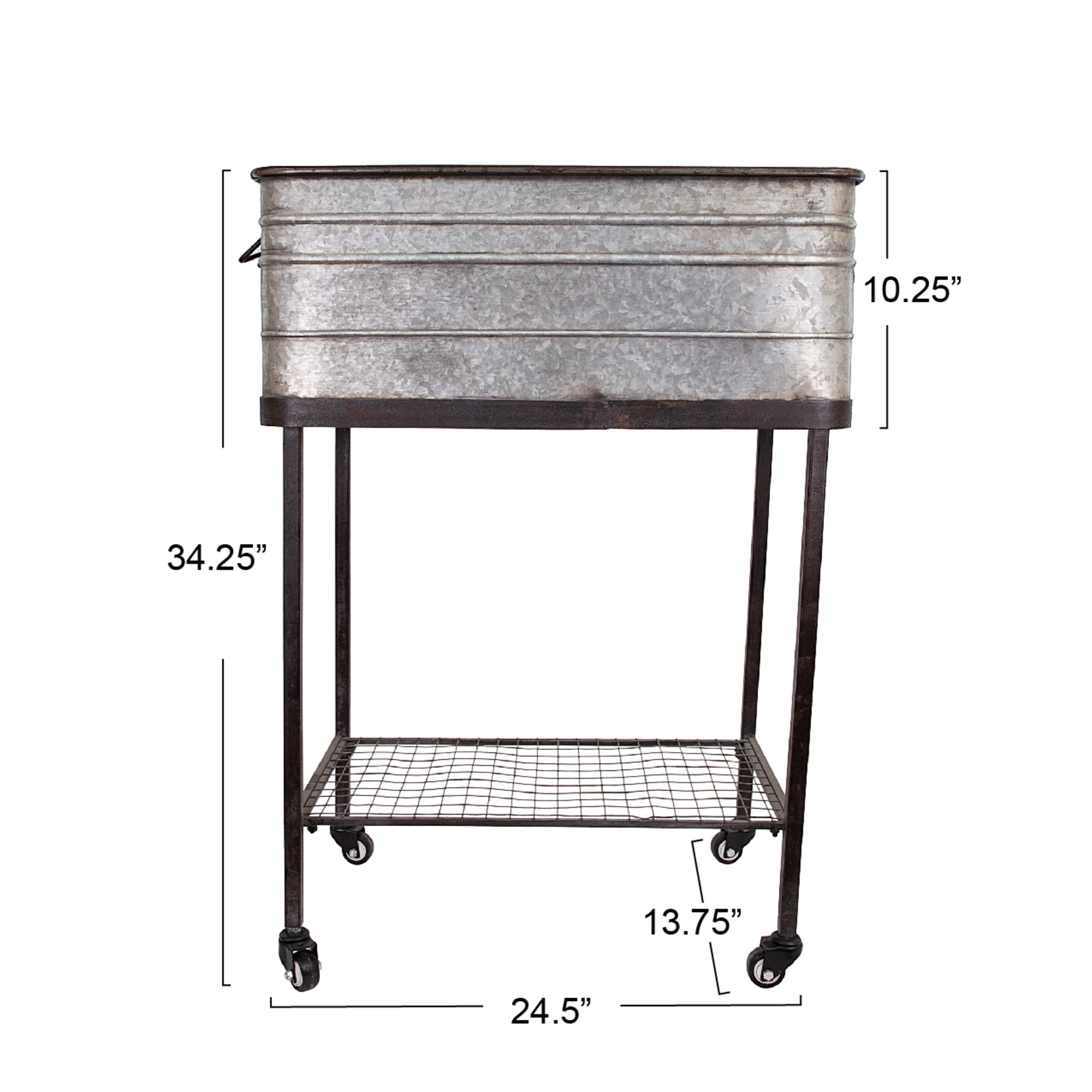 Creative Co-Op Metal Planter Tub on Stand with Rolling Wheels, Galvanized Silver and Black