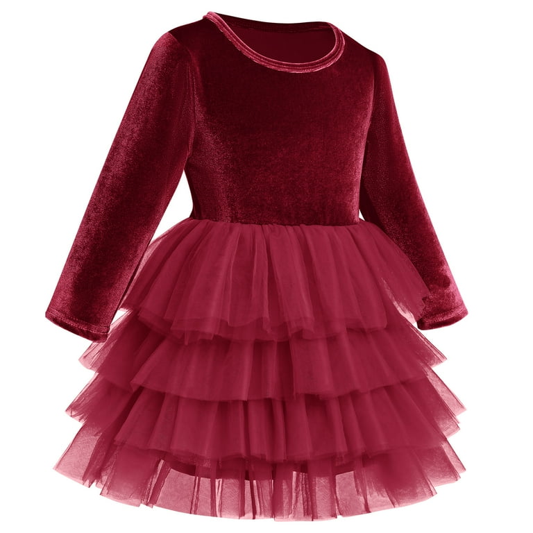 FYMNSI Velvet Christmas Dress for Girls Toddler Fall Winter Layered Tiered Tulle  Dresses Vintage Party Midi Gown 3-4 Years Wine Red - Walmart.com
