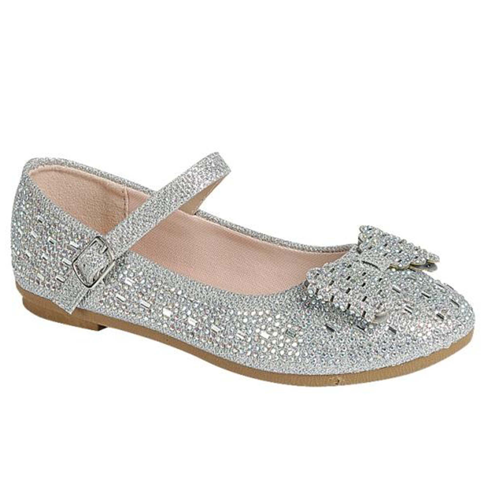 Girls Kids Glitter Ballet Flat Shoes Ballerina Strap Dress Rhinestone Mary Jane