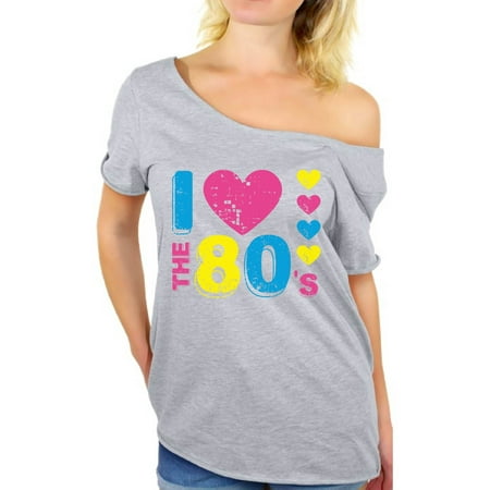 Awkward Styles I Love The 80's Off Shoulder Shirt I Love The 80's Flowy Top for Women 80's Party Outfits for Her Eighties Dolman Top Funny 80's Gifts for Women 80's Party Costumes 80's Baggy Shirt