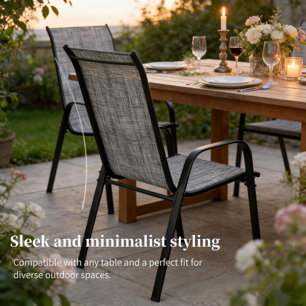 LAZY BUDDY Patio Dining Chairs Set of 6, Outdoor Stackable Dining Furniture Set, All Weather Dining Armchair for Lawn, Garden, Poolside