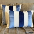 thumbnail image 4 of The HomeCentric Decorative Blue Pack of 2,12"x24" (30x60 cm) Lumbar Pillow Cover, Linen & Velvet Color Blocking & Patchwork Oblong Pillow, Striped Pattern Modern Style - Swathe Blue, 4 of 10