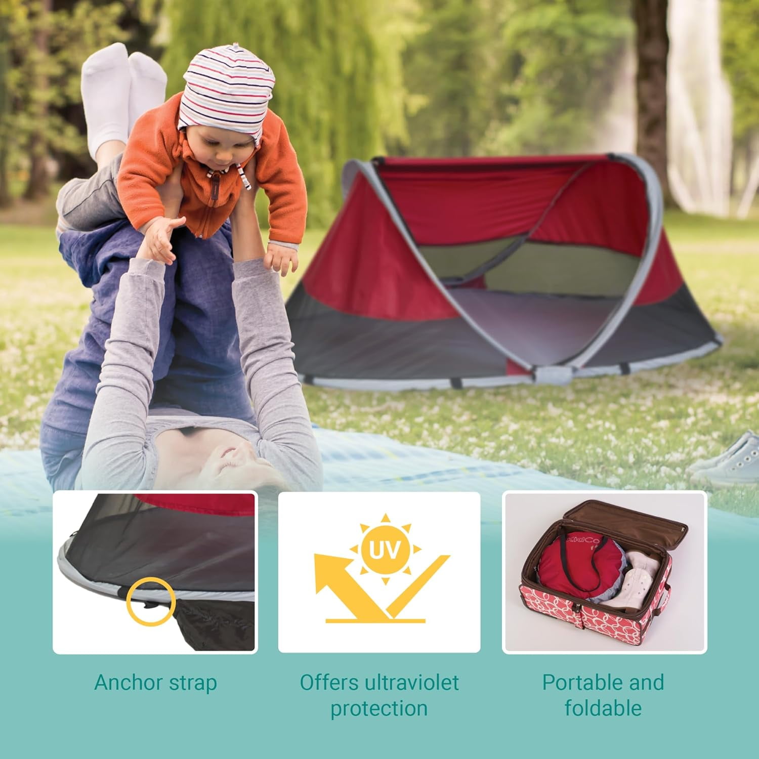 KidCo P3010 - Peapod Portable Foldable Mesh Toddler Travel Tent & Storage Bag, Play Tent, Ages 6 Months - 3 Years (Cranberry)