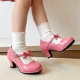 thumbnail image 6 of WAYUTE Sandals for Girls Buckle Straps Closed Toe Leather Sandals with Bow Design Ankle Heel Princess Dress Shoes for Kids Party Wedding,Pink,5.5 Y-6 Y, 6 of 7