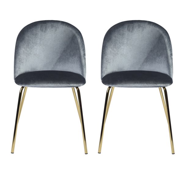 FurnitureR Grey Velvet With Gold Metal Legs Dining Chair, Zomba,Set of