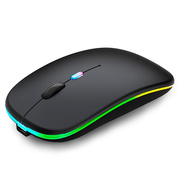 Ratón Bluetooth WREANU LED recargable, silencioso y delgado, negro