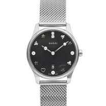 Gucci G-Timeless 29 Diamond Black Mother of Pearl Ladies Quartz Watch YA1265001