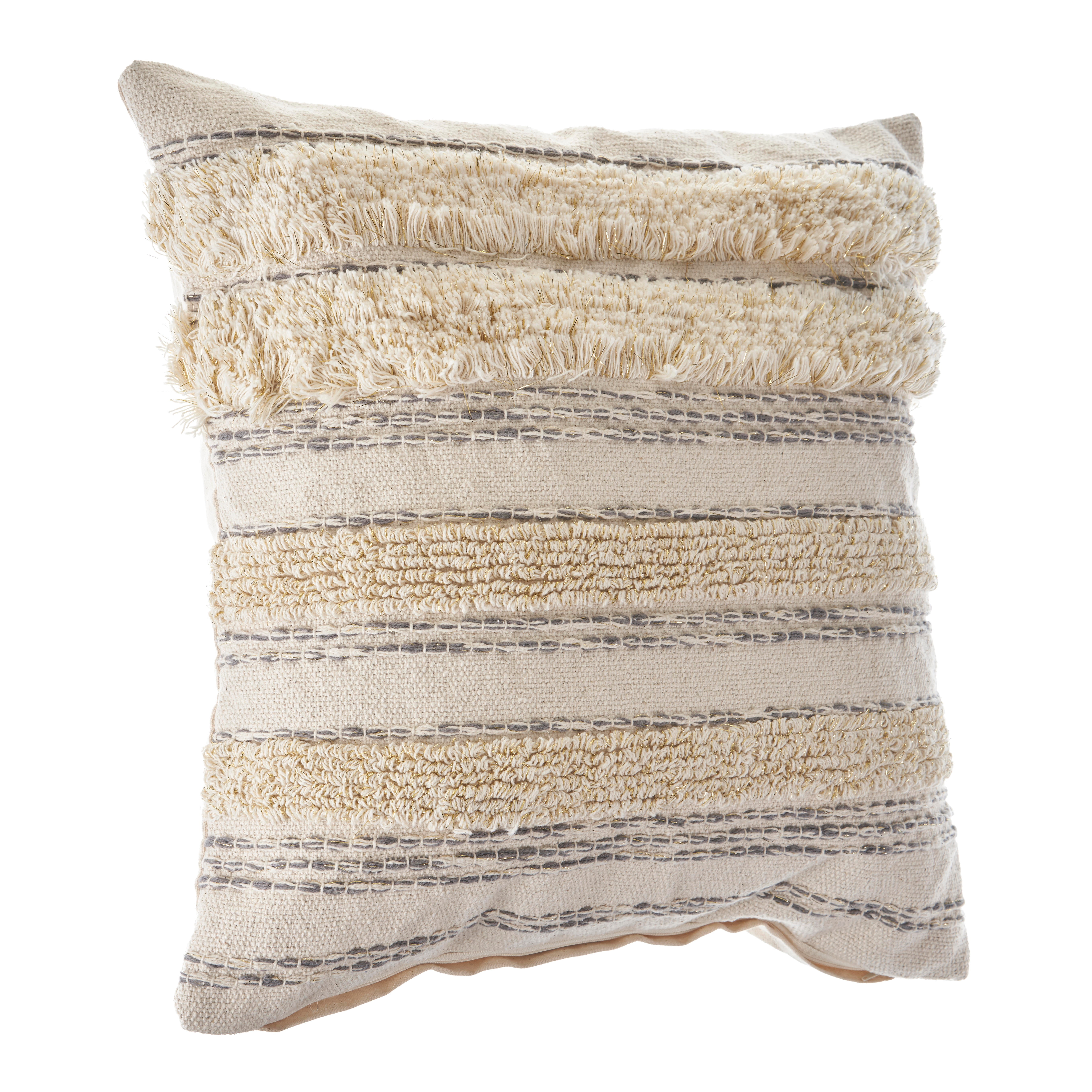 Ox Bay 20" x 20" Cream/Gray Shag Stripe Cotton Adult Decorative Throw Pillow Cover