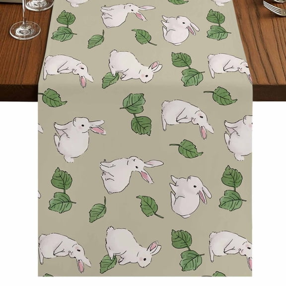 Table Runners 72 Inches Long Dress Scarves, Cute Rabbits Farmhouse Kitchen/Dining Table Runner, Coffee Tablerunners, Country Leaves Botanical Cartoon Bunny Beige 18x72 Inch