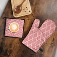 thumbnail image 5 of Pink Geometric Quatrefoil Pattern Kitchen Oven Mitt and Pot Holder Sets 2 Pcs for Baking, Cooking and Grilling, Heat Resistant Up To 392 °F, 5 of 7