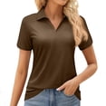 thumbnail image 2 of Nestiefly Women's Short Sleeve V-Neck Polo Shirts Business Casual Work Collared Tops Dressy Collar Cute Blouses Brown L, 2 of 5