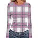 thumbnail image 2 of RKSTN Crewneck Shirts for Women Oversized Plaid Print Slim Ribbed Knitted Long Sleeve T Shirts Top Womens Casual Plus Size Round Neck Checkered Printed Stretch Loose Comfy Tee Fall Spring Clothes, 2 of 8