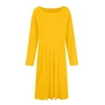 thumbnail image 4 of Kddylitq Womens 2024 Fall Trendy Crew Neck Long Sleeve A Line Flowy Casual Midi Dress with Pockets Fluorescence Yellow 2XL, 4 of 5