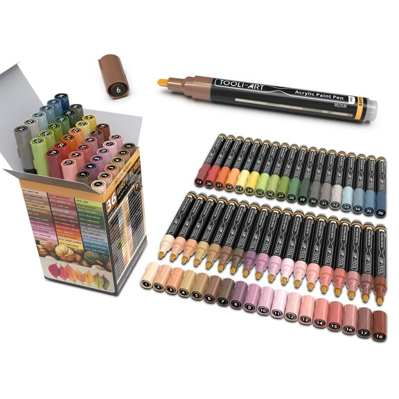 36 Acrylic Paint Pens Skin and Earth Tones (Pro Color Series Marker Set) (3mm MEDIUM)