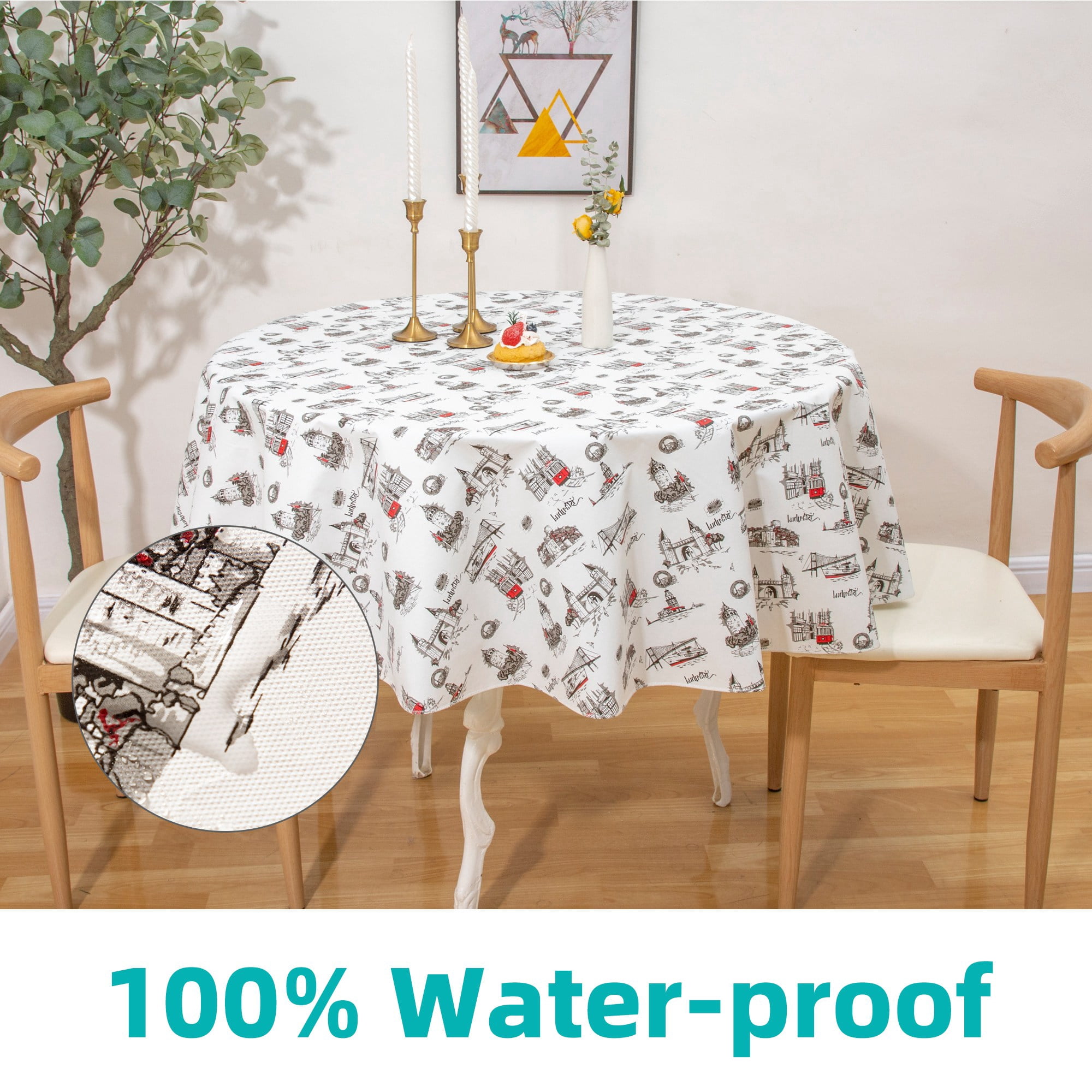 Ray Star Vinyl Party Tablecloths 60in Round Spring Tablecloth Plastic Picnic Outdoor and Camping Waterproof Oilcloth Table Cover for Round Tables