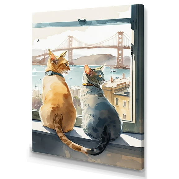 Designart Two Cats Sitting By The Coast I Canvas Wall Art