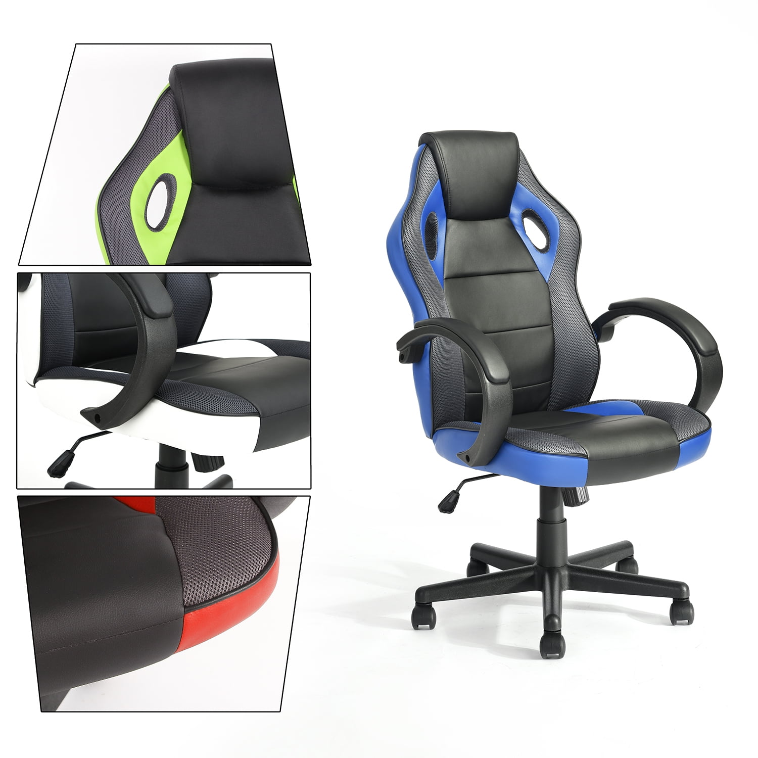 FurnitureR Gaming Chair Racing Style Ergonomic Backrest Padded Headrest Lumbar Support Height Adjustment Swivel Home Office Computer Chair Walmart
