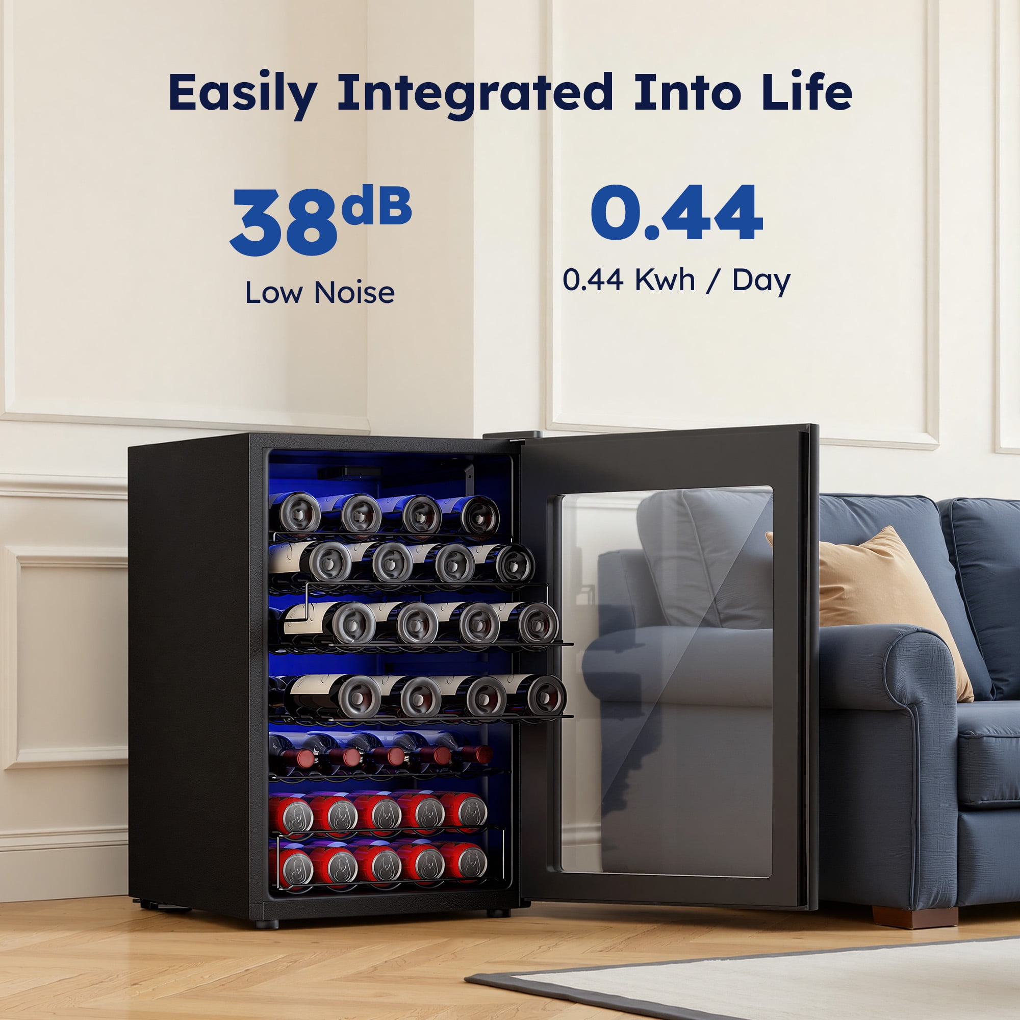 Simzlife 45 Bottles Wine Cooler Refrigerator,Built-in Wine Fridge with Stainless Steel Glass Door, for Home Bar, Kitchen, or Office
