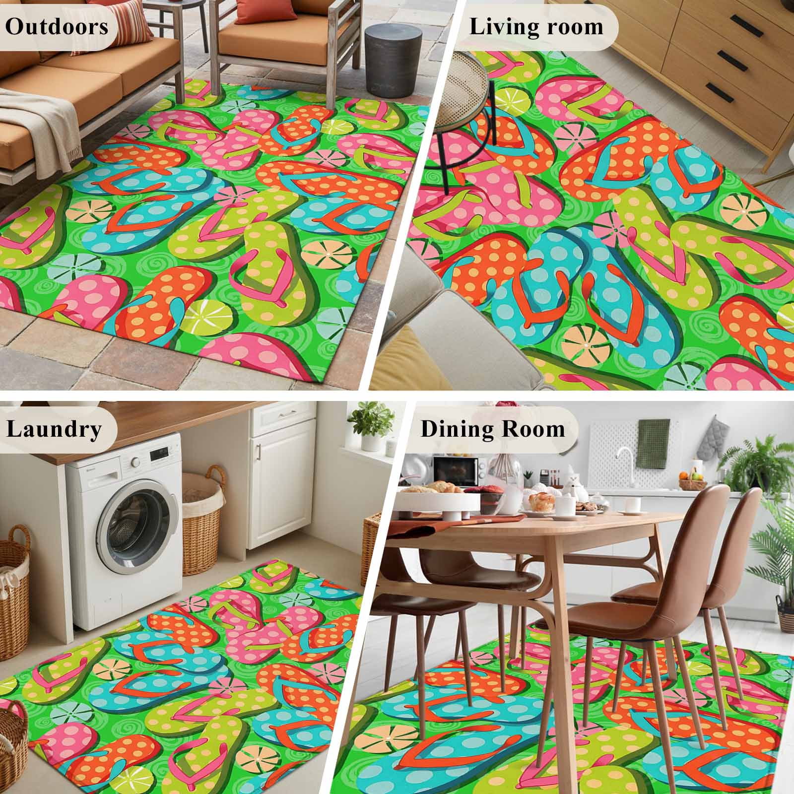 Watercolor Flip Flop Area Rugs 2.7'x5', Washable Small Throw Rugs for Kitchen Bedroom, Ocean Beach Slippers Summer Indoor Outdoor Rug Non-Slip Low Pile Carpet Runner Reversible Floor Mats