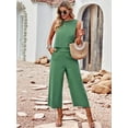 thumbnail image 2 of Women'S Summer 2 Piece Outfits Set Round Neck Sleeveless Tank Crop Top Wide Leg Pants Set with Pockets Green M, 2 of 8