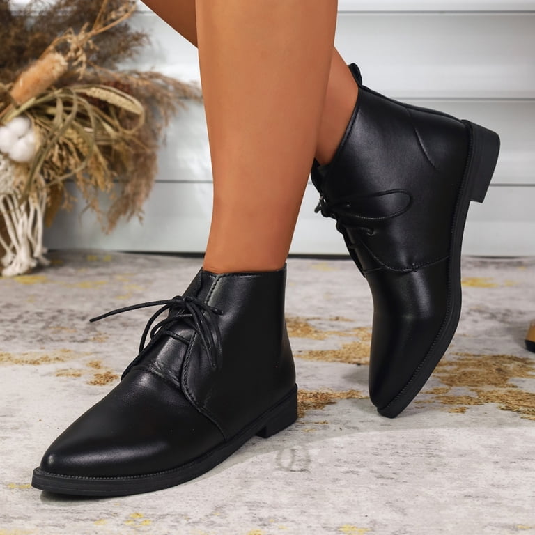 comfortable dress boots women Brgzlk Leather Ankle Pointed Toe Chunky Heel Mid Heel Sleek Dressy Side Zip Vintage Lace Up Non-Slip Short Booties Reduces stress joints Comfortable Women's Boots – Aerosoles