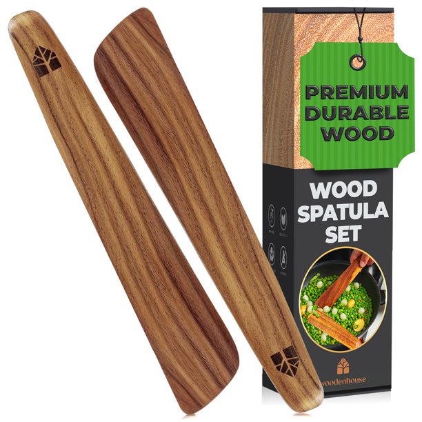 Juego de espátulas Woodenhouse, madera de teca, 30 cm, para hierro fundido (2 unidades)