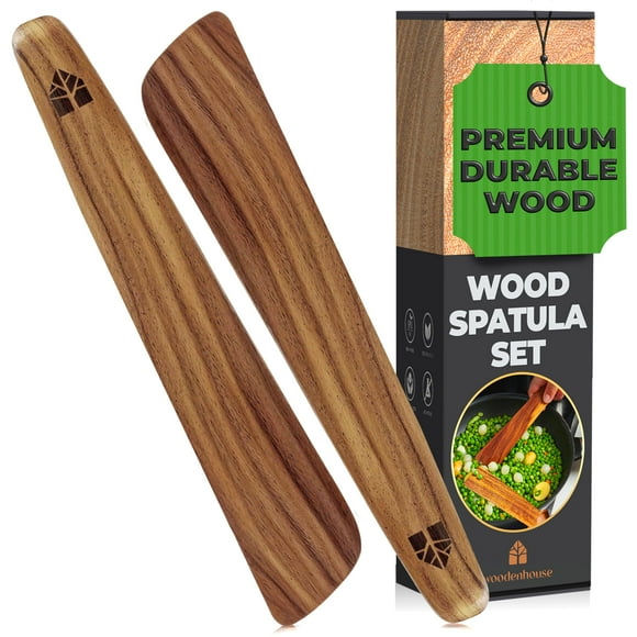 Juego de espátulas Woodenhouse, madera de teca, 30 cm, para hierro fundido (2 unidades)