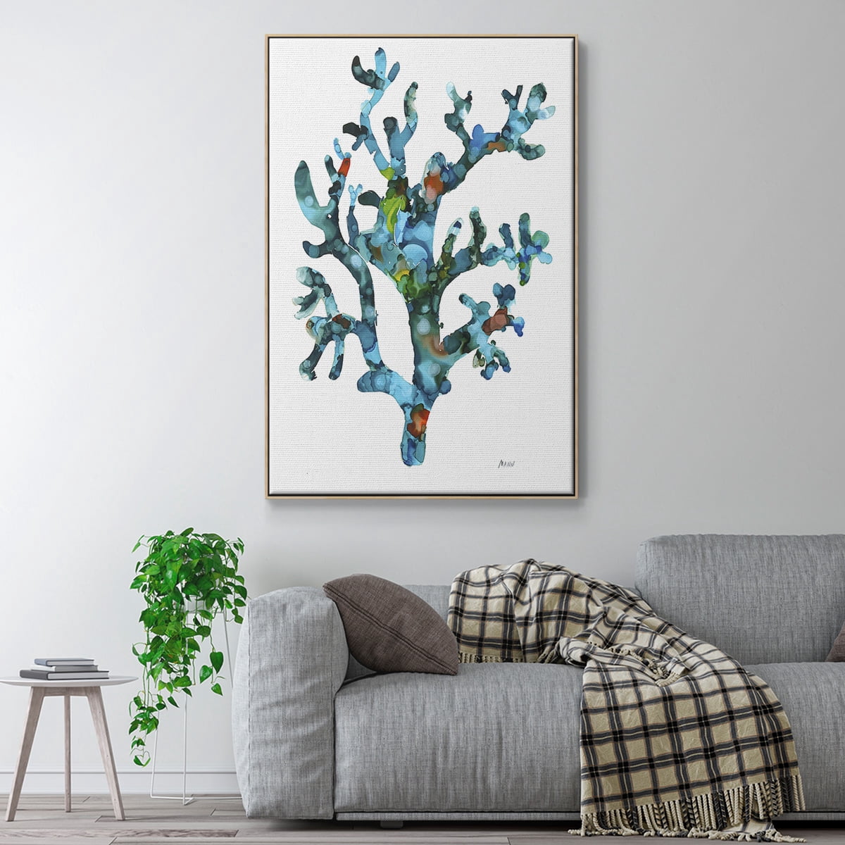Sea Coral I Framed Premium Gallery Wrapped Canvas - Ready to Hang - 27 x 41 - Natural Wood Floating Frame