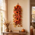 thumbnail image 4 of Cadancy Fall Wreath Sunflower Maple Leaf Swag for Front Door Porch Wall Hanging Artificial Floral Teardrop Thanksgiving Decorations Autumn Harvest Seasonal Home Decor, 4 of 7